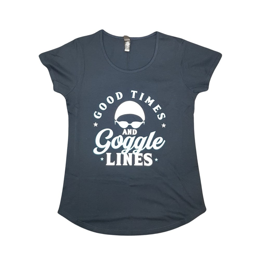 OCEAN SWIM SERIES WOMENS T-SHIRT GOOD TIMES AND GOGGLE LINES